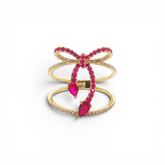 Ruby and Diamond Yellow Gold Bow Ring