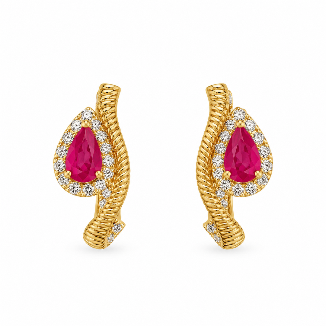 Ruby and Diamond Pear shape Huggie
