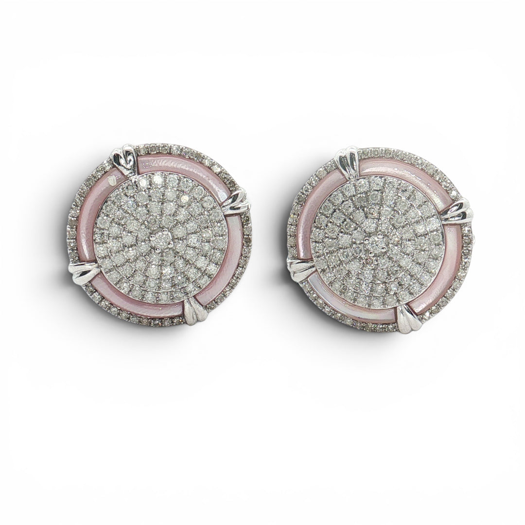 DIAMOND PAVE' HALO CUFFLINKS WITH BLUSH MOTHER OF PEARL ACCENT