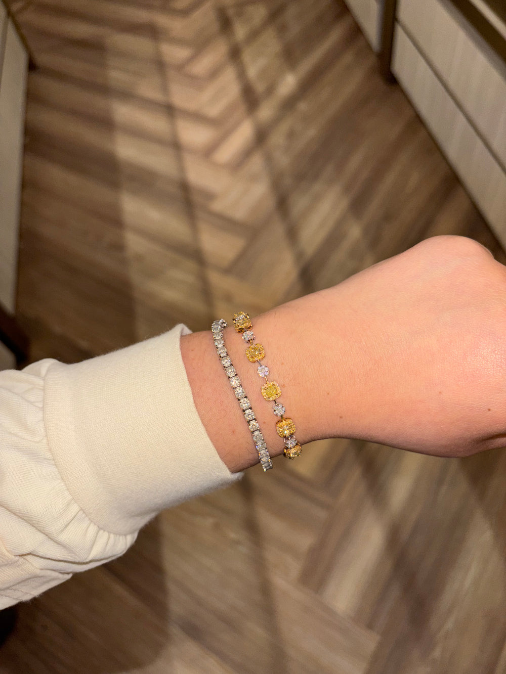 Yellow Diamond and White Diamond Tennis Bracelet