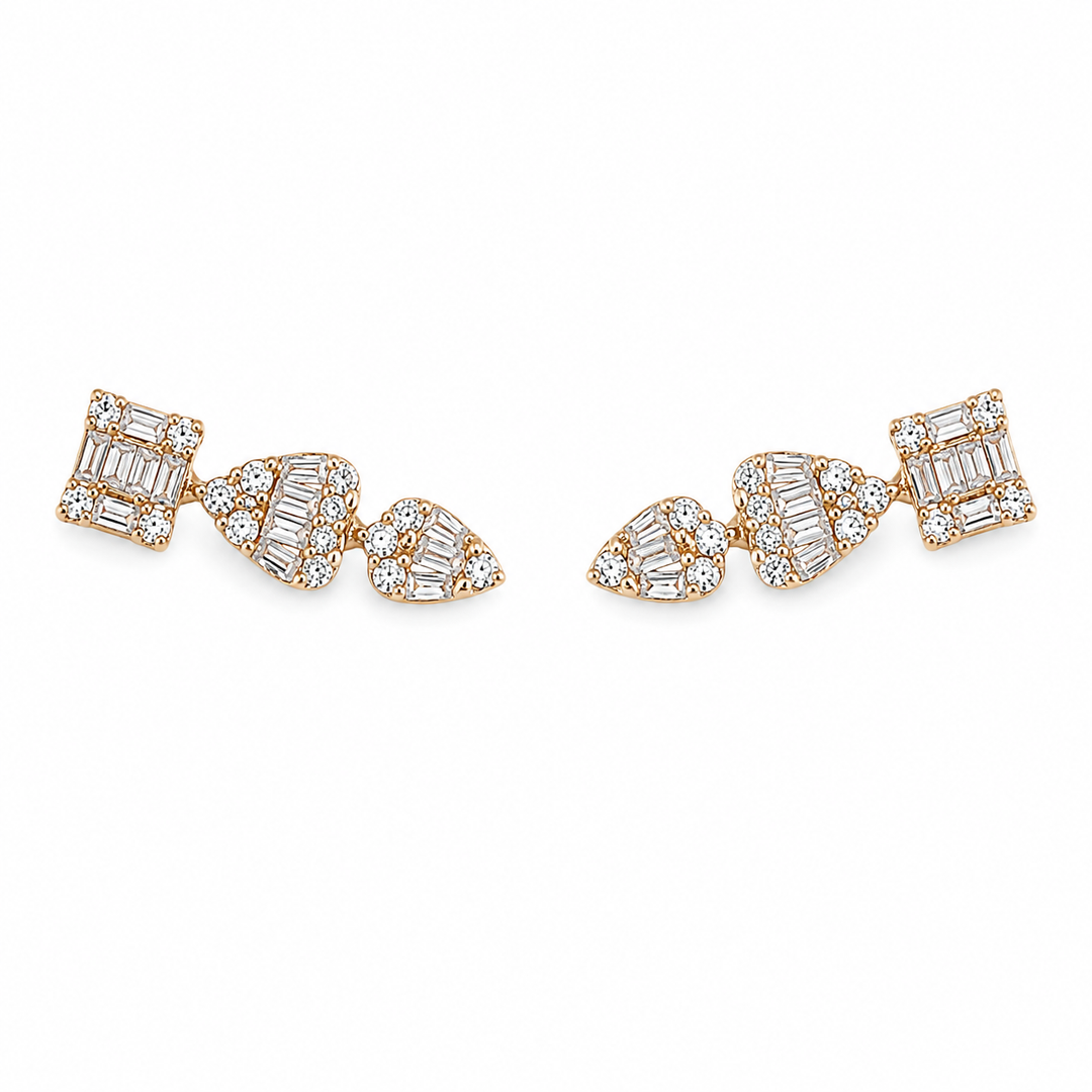 Emerald , Heart and Pear Shape Diamond Stud Crawler