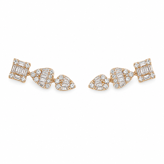 Emerald , Heart and Pear Shape Diamond Stud Crawler
