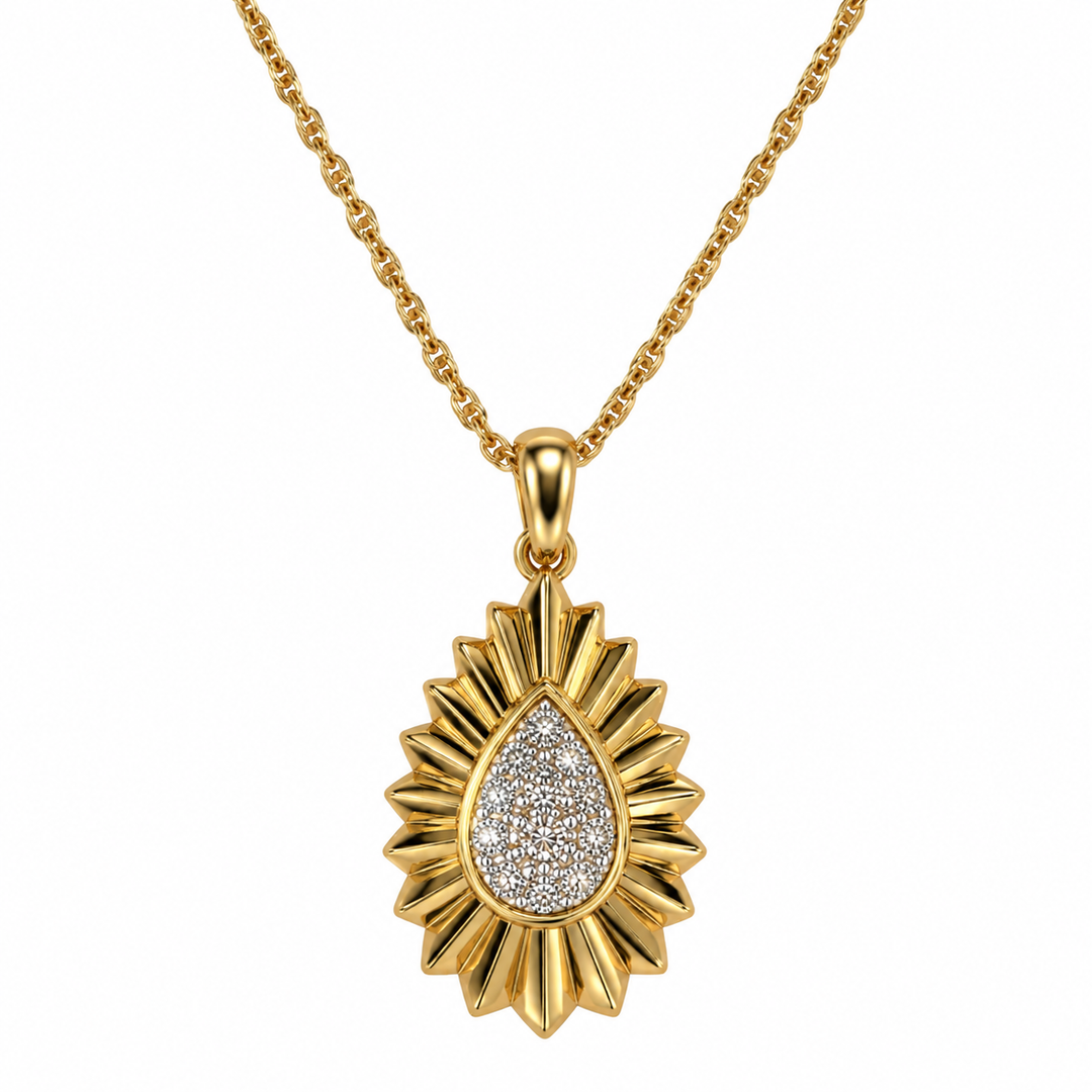Tear Drop Sunray Diamond Pendant