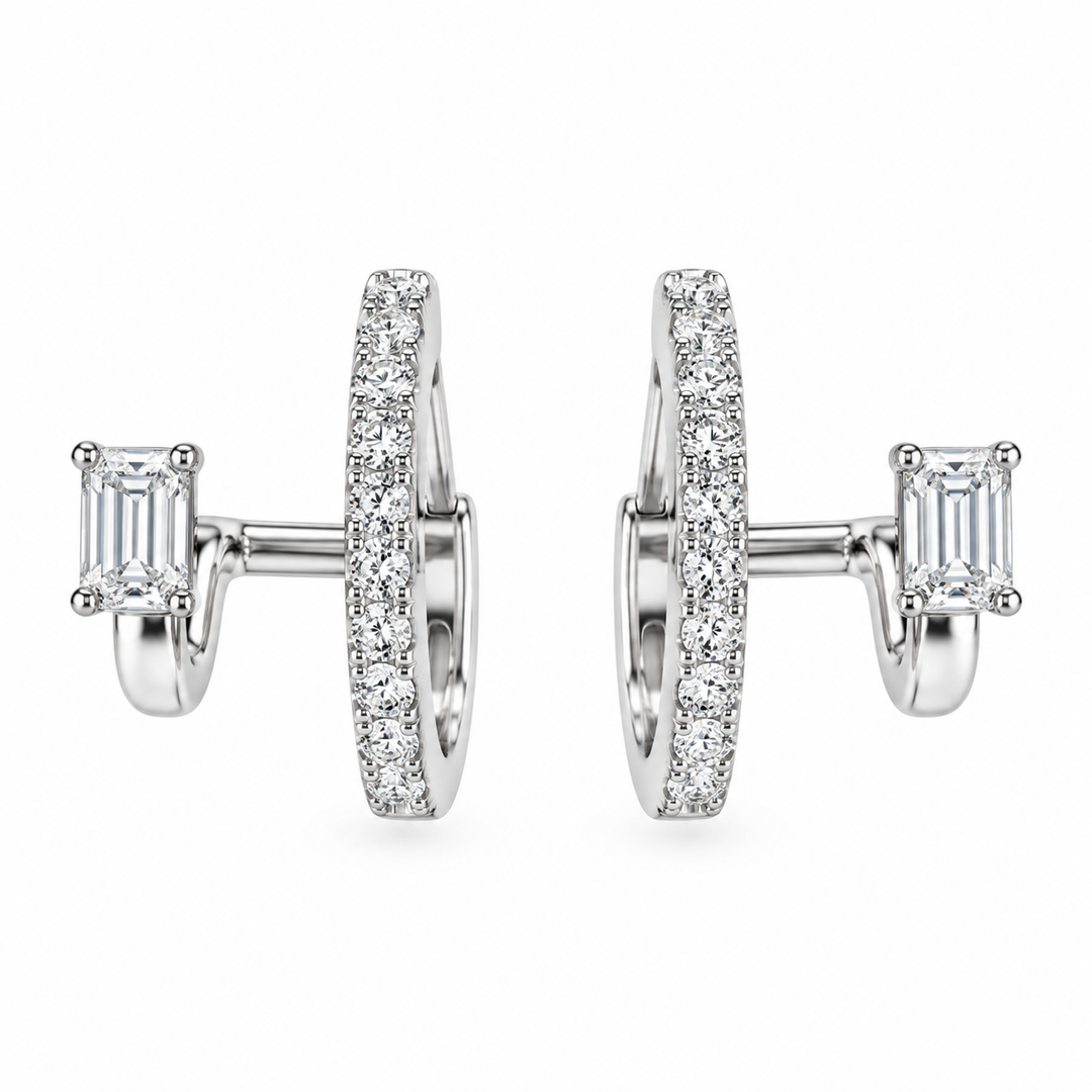 Double Diamond huggie with Emerald