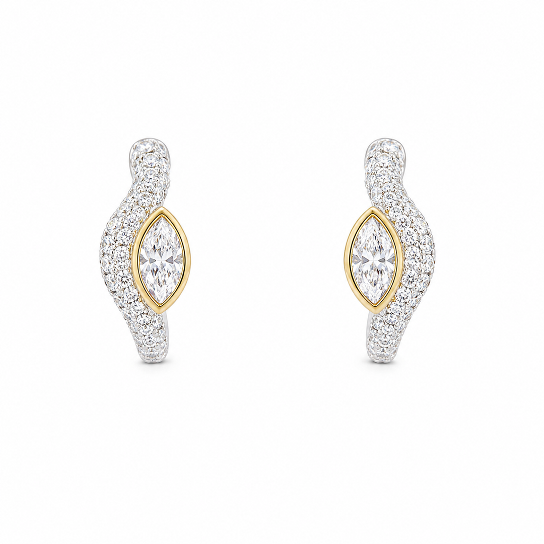 Marquise two tone hoop earring