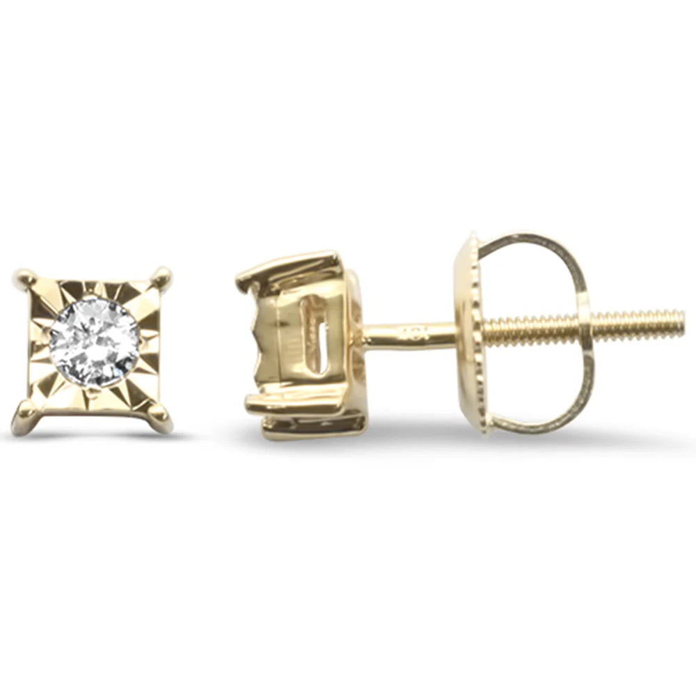 Yellow Gold Diamond Square Shaped Earrings