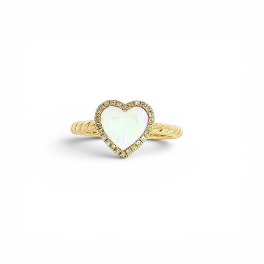 Mother of Pearl Heart Twisted Ring Yellow Gold