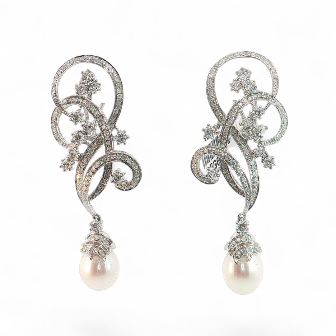DIAMOND HANGING PEARL WEDDING EARRING