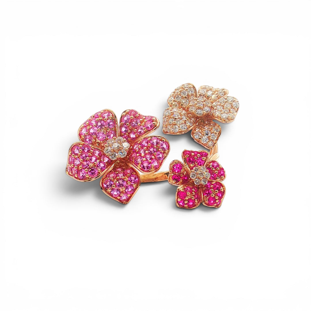 LARGE FLOWER SAPPHIRE AND DIAMOND RING