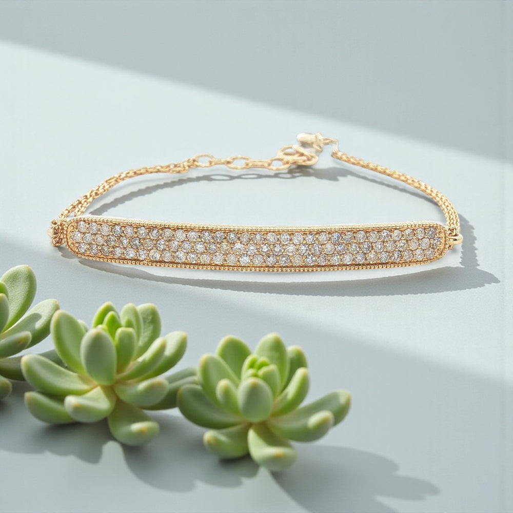 3 Row Bar Diamond Bracelet with Multiple Chains