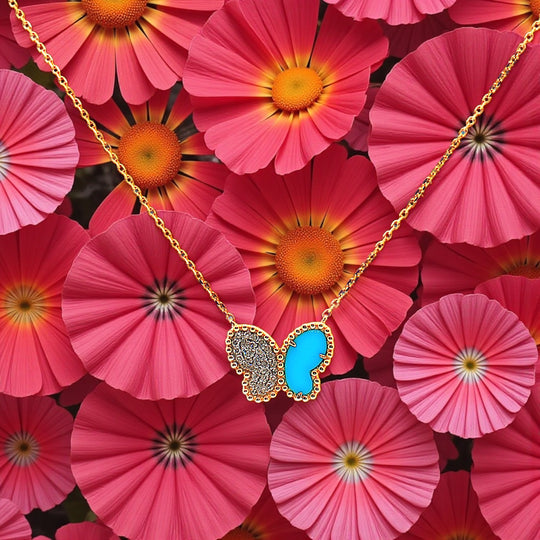 Turquoise Butterfly and Diamond Necklace