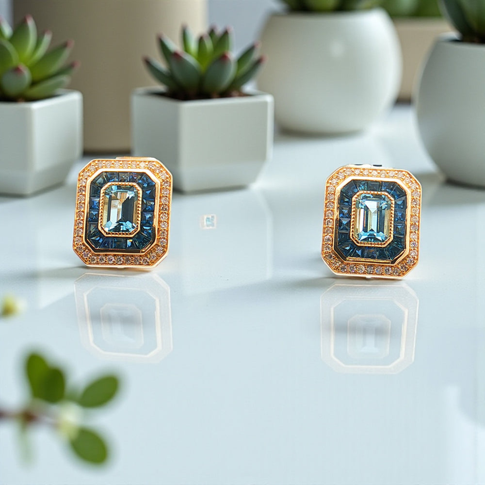 Aquamarine and Sapphire studs