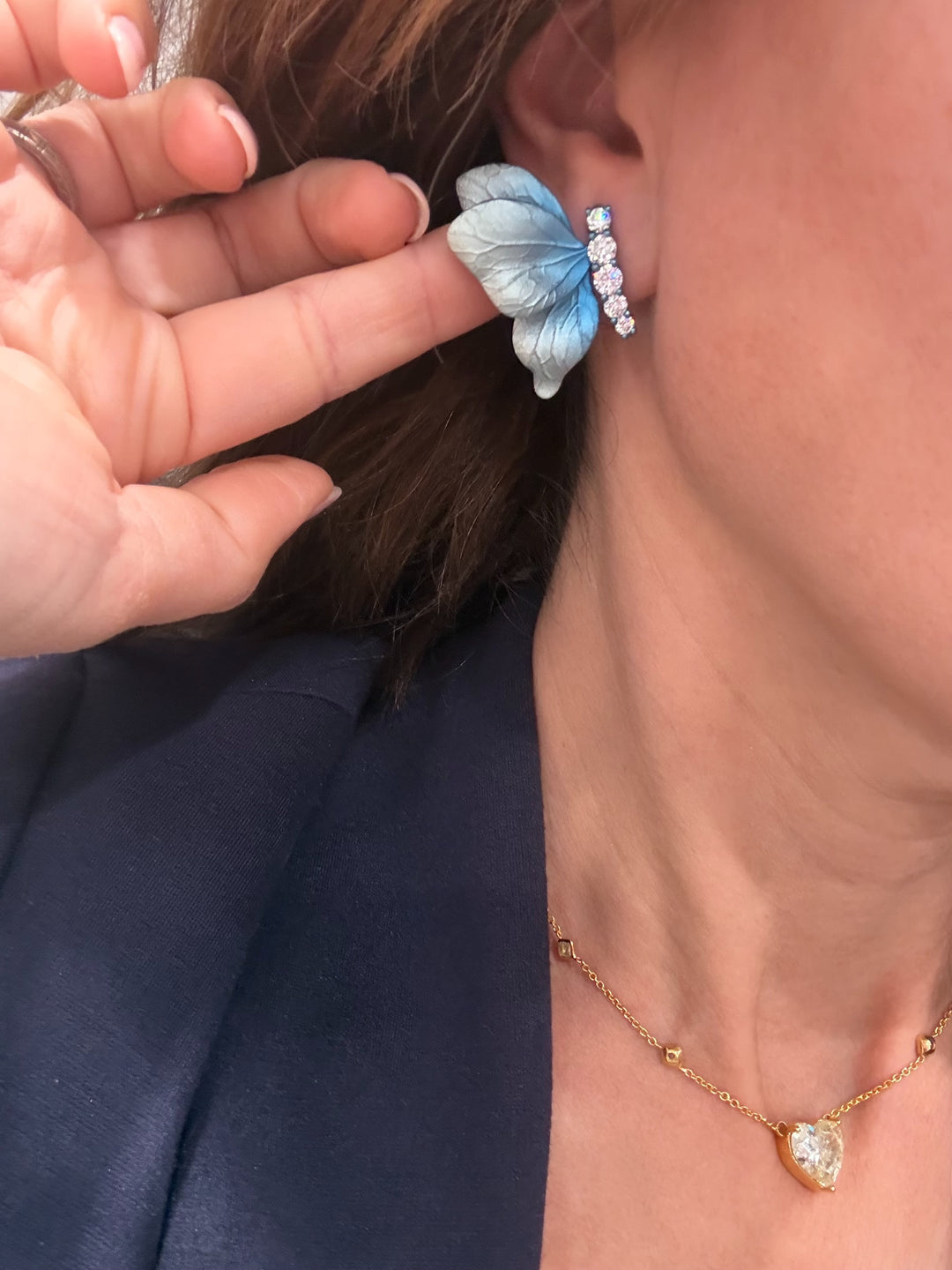 Blue Ombre Butterfly diamond earring