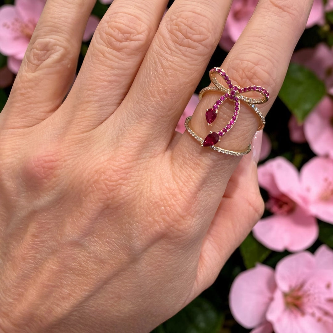 Ruby and Diamond Yellow Gold Bow Ring