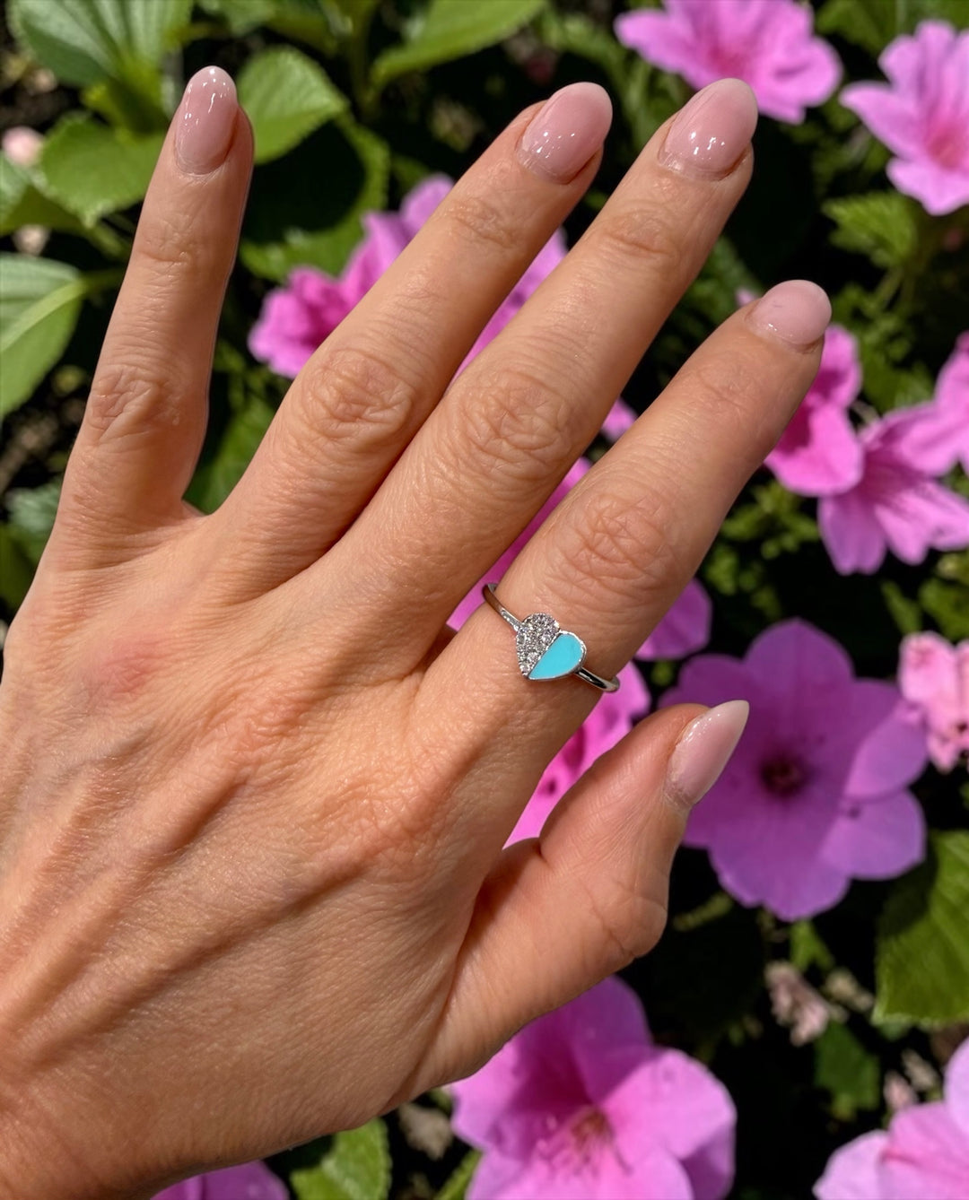 Turquoise and Diamond White Gold Heart Ring