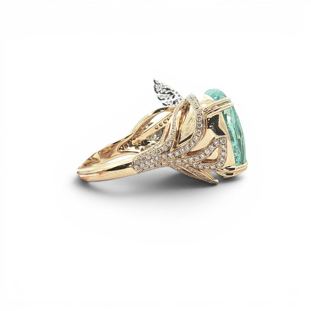Diamond Hummingbird and Aquamarine Statement Ring