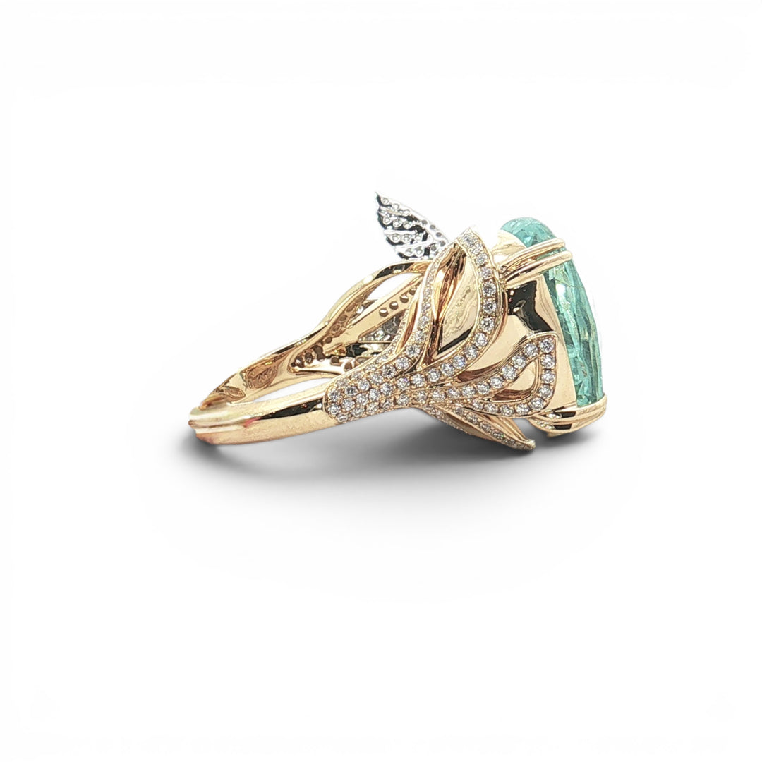 Diamond Hummingbird and Aquamarine Statement Ring