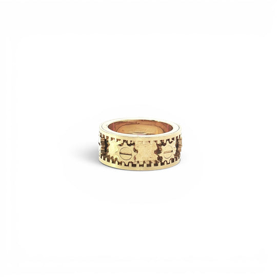 Spinning Gear Cogwheel Yellow Gold Ring 18K