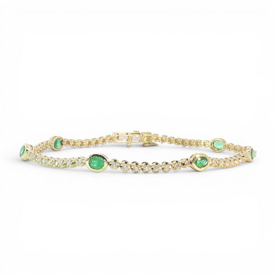 Green Emerald and Diamond bezel Bracelet