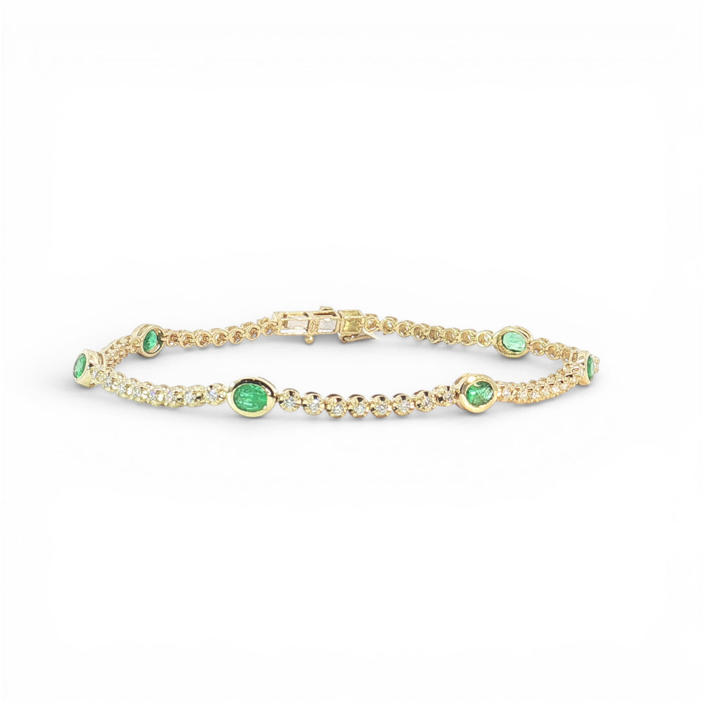 Green Emerald and Diamond bezel Bracelet