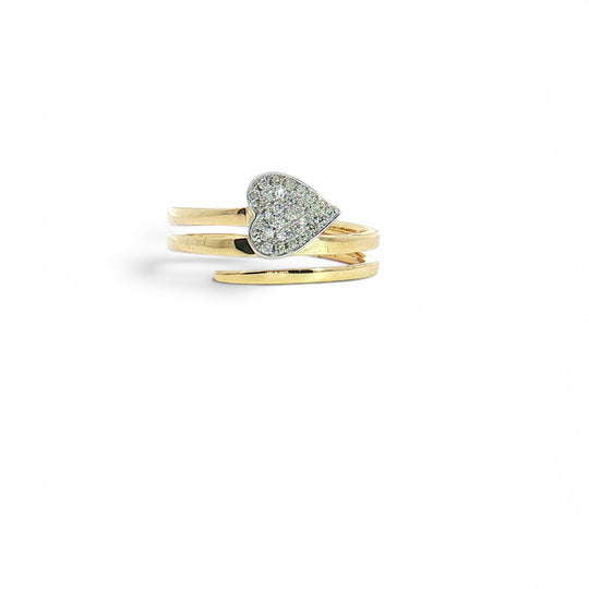 Yellow Gold Accented Diamond Heart Wrap Ring