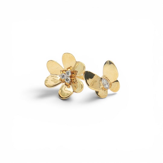 Yellow gold Butterfly and Flower Ring with Center Diamonds