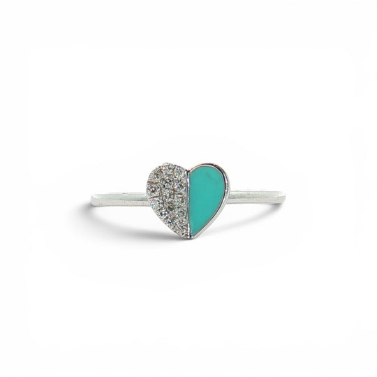 Turquoise and Diamond White Gold Heart Ring