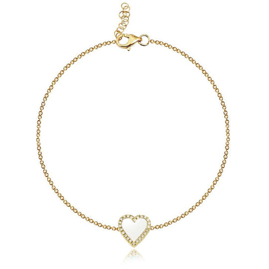 WHITE SMALL MOTHER OF PEARL AND DIAMOND HEART BRACELET
