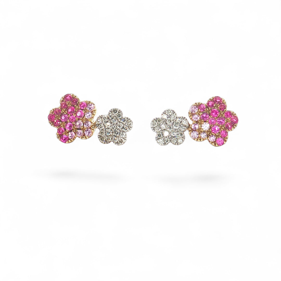 PINK AND WHITE DIAMOND FLOWER EARRINGS