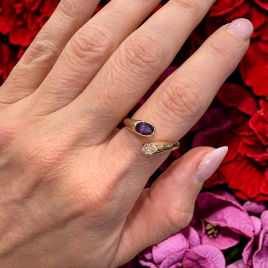 DIAMOND AND RHODALITE GARNET RING