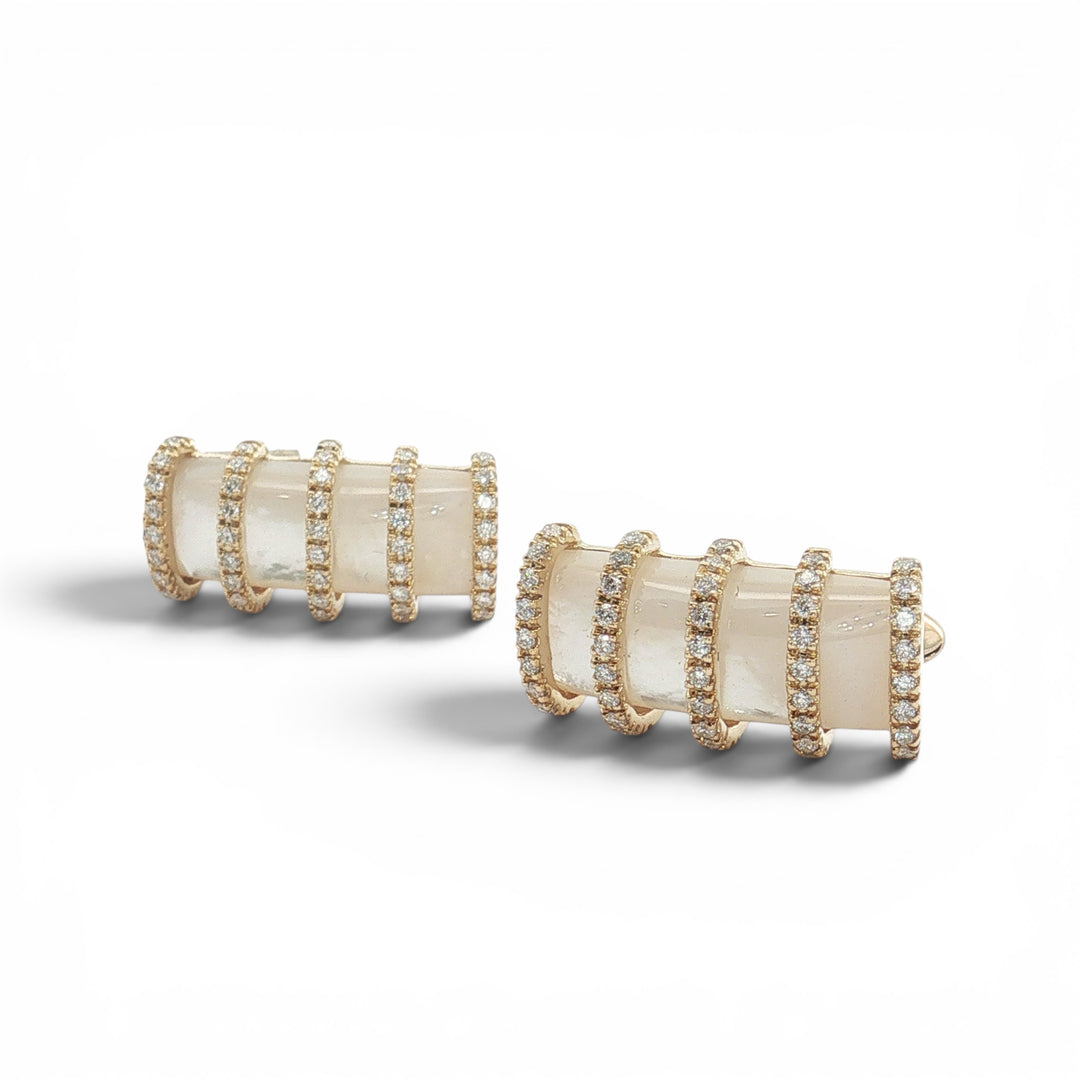 MOTHER OF PEARL AND DIAMOND BARREL CUFFLINK