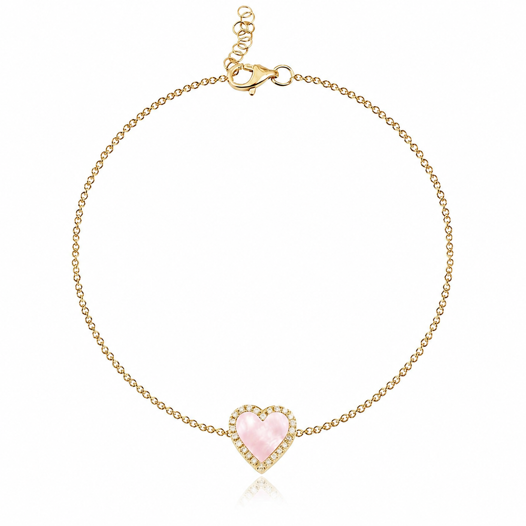 PINK MOTHER OF PEARL and DIAMOND SMALL HEART BRACELET