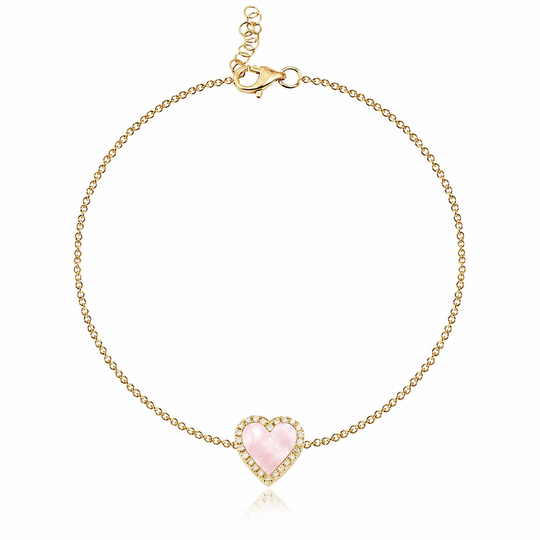 PINK MOTHER OF PEARL and DIAMOND SMALL HEART BRACELET