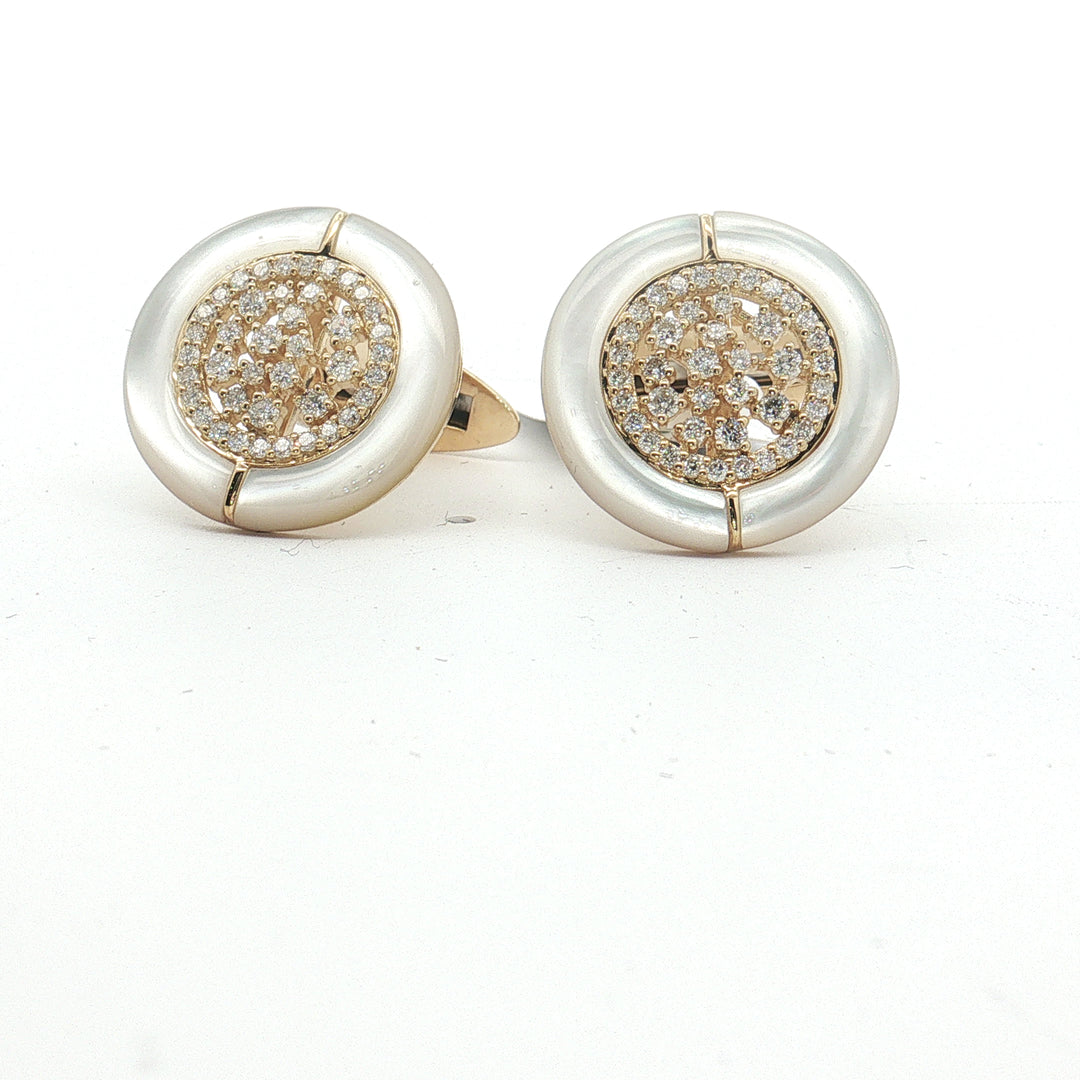 WHITE MOTHER OF PEARL WITH DIAMOND PAVE CENTER CUFFLINKS