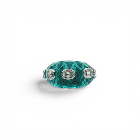 Jolly rancher blue topaz and diamond ring