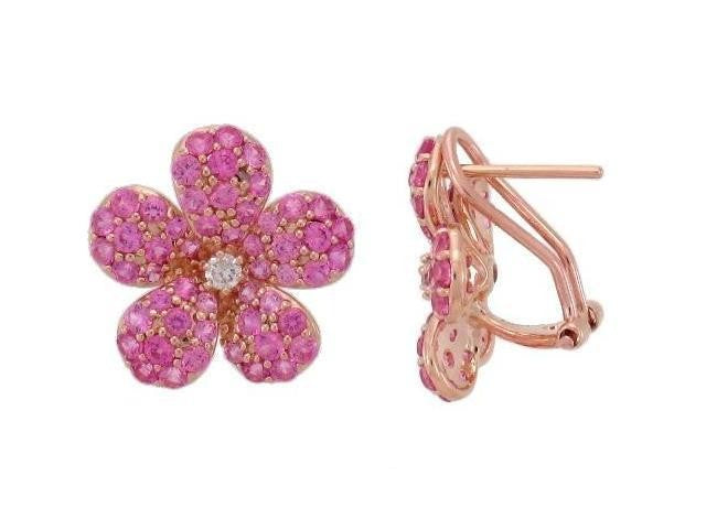 Pink Sapphire Flower and diamond Earrings
