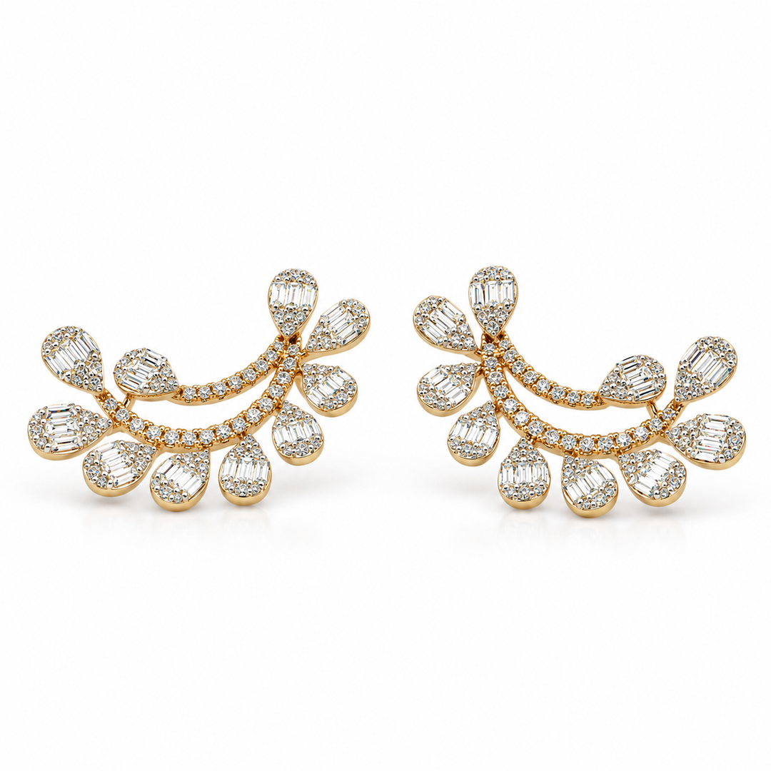 Two Tone diamond leaf crawler earrings