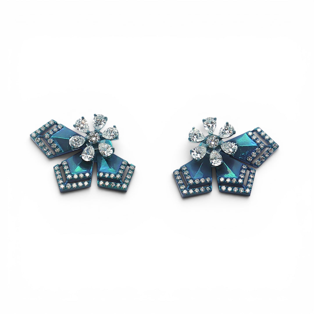 Blue two piece flower and art deco diamond earrings