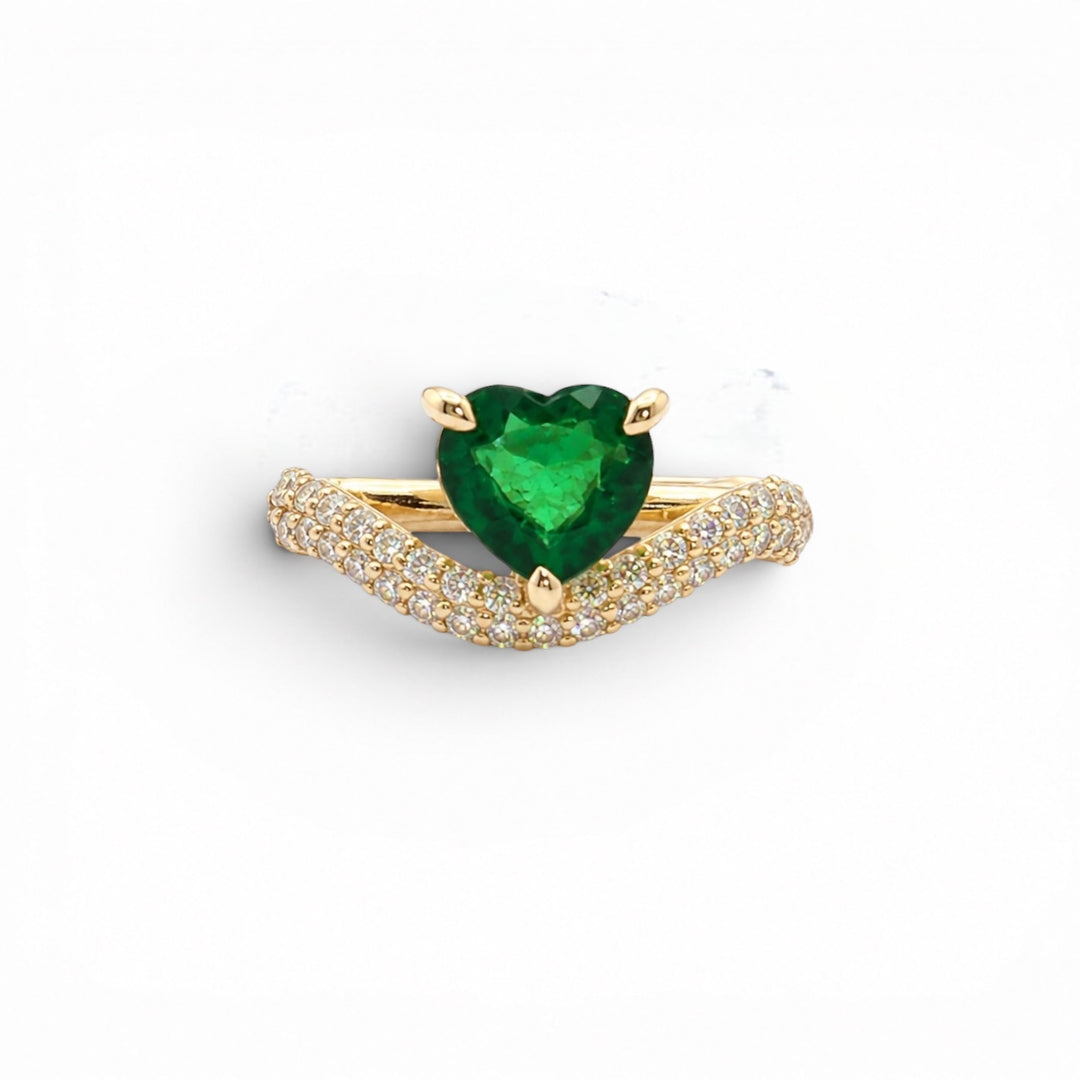 Pave diamond and Emerald heart pinky Ring
