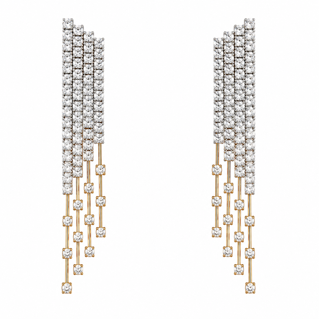 Hanging diamond white and yellow line earrings