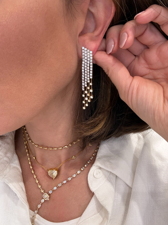 Hanging diamond white and yellow line earrings