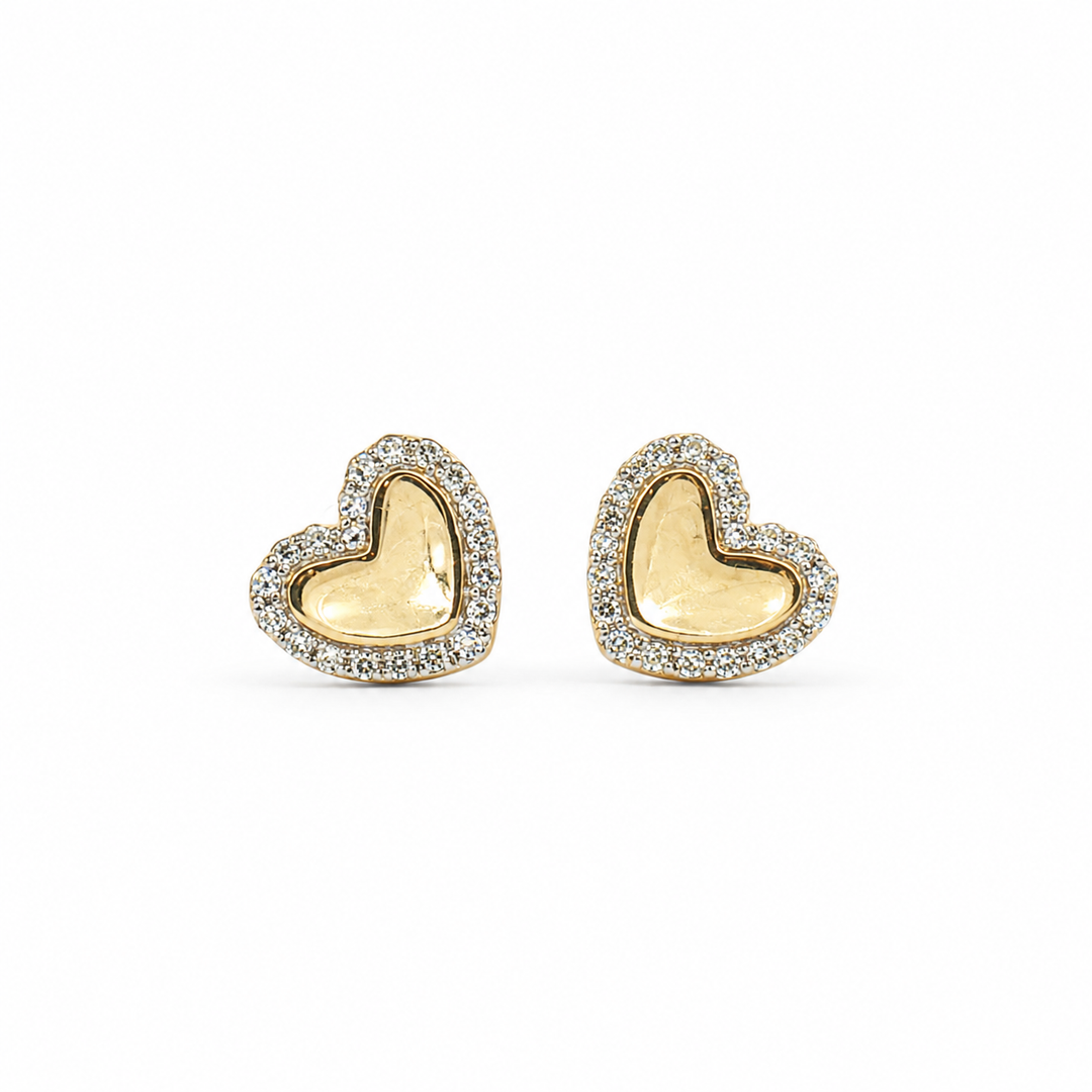 DIAMOND AND YELLOW GOLD HEART EARRINGS