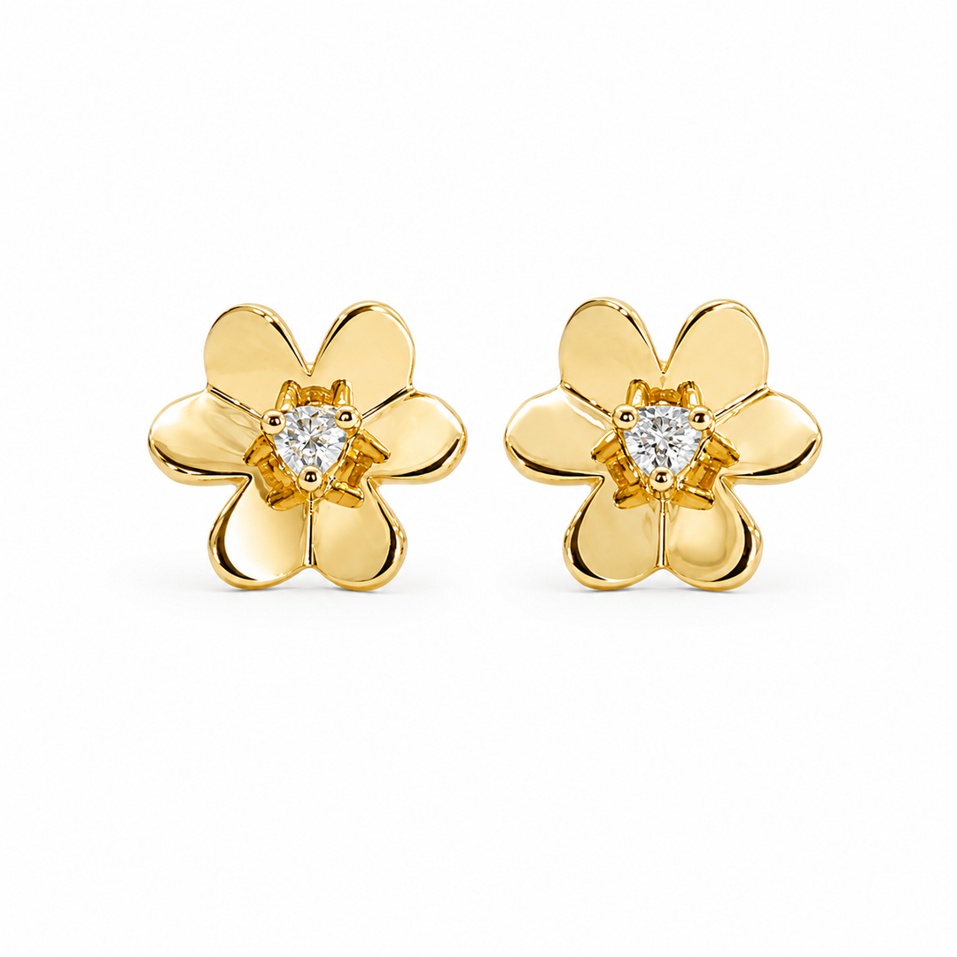YELLOW GOLD FLOWER (CENTER DIAMOND EARRING