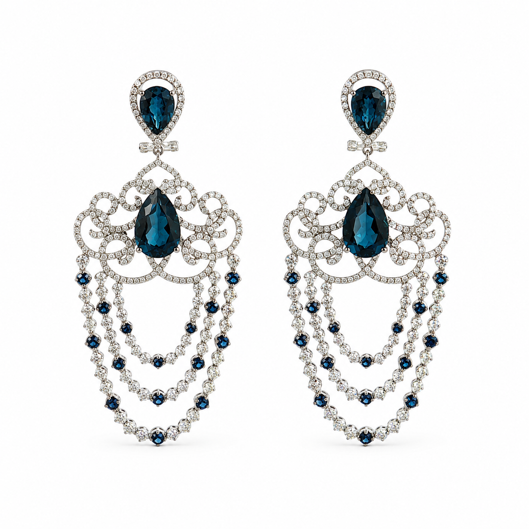 SAPPHIRE AND DIAMOND CHANDELIER EARRINGS