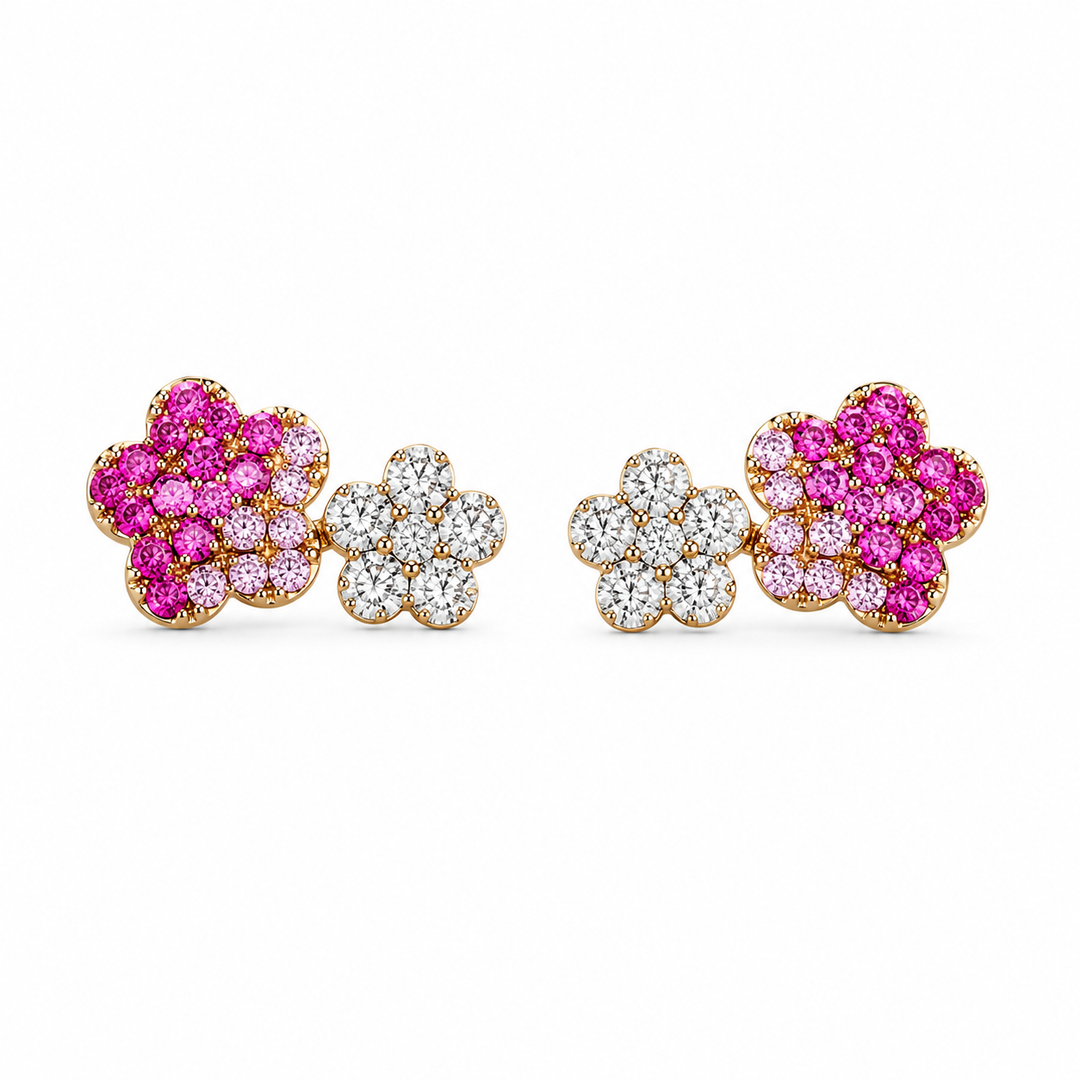 PINK AND WHITE DIAMOND FLOWER EARRINGS