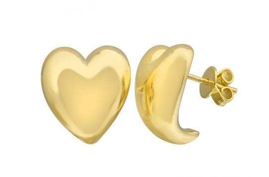 Puff Heart Yellow Gold Earrings