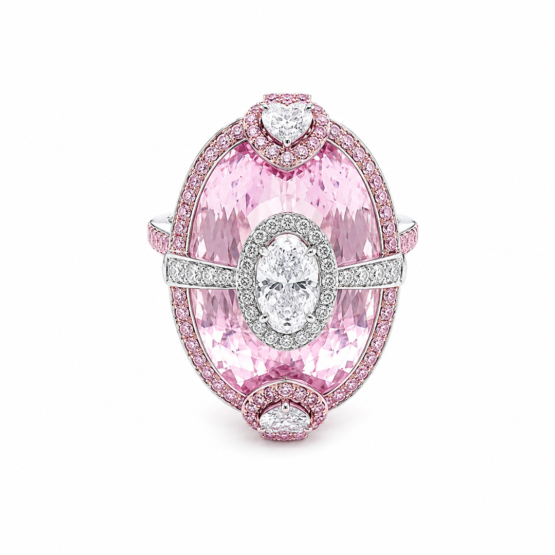 Pink Rose quartz and diamond ring