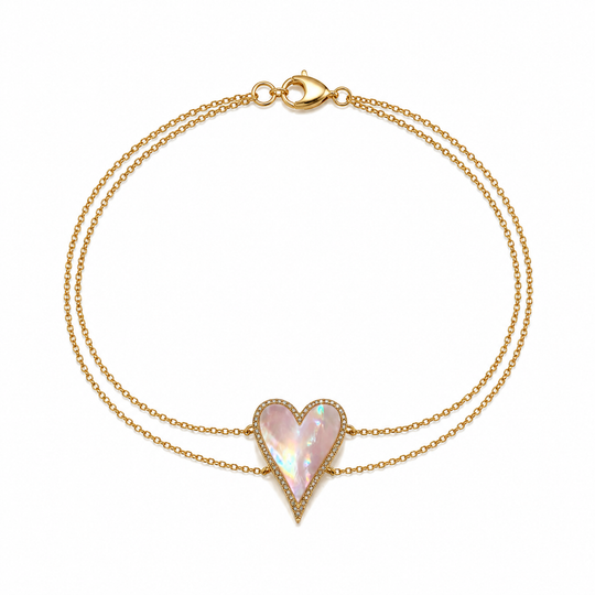 Elongated Pink Mother of Pearl Heart Bracelet