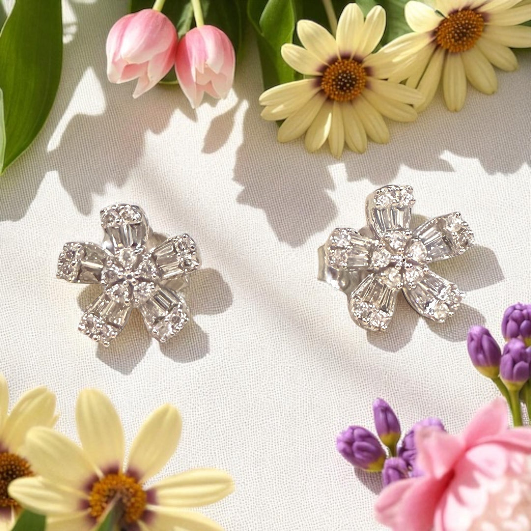 Flower stud diamond earrings