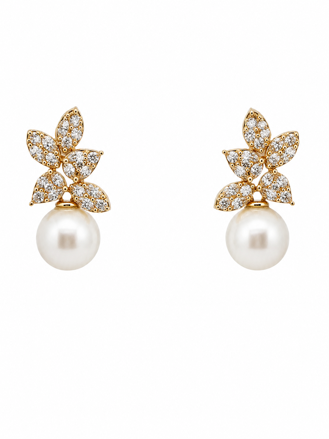 Diamond petal pearl earring
